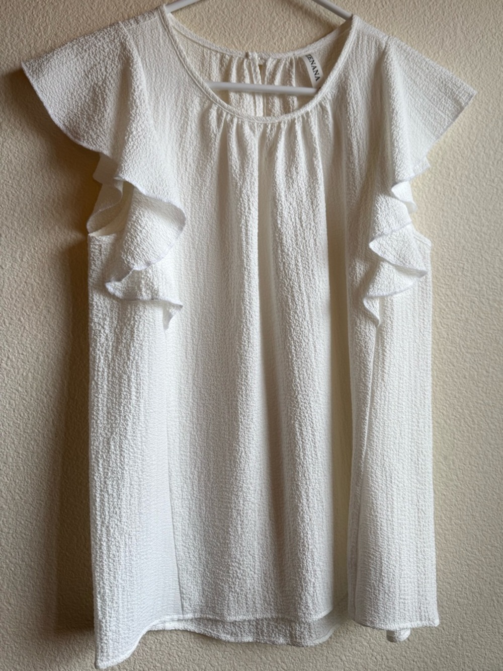 Zena Textured White Ruffle Sleeve Top